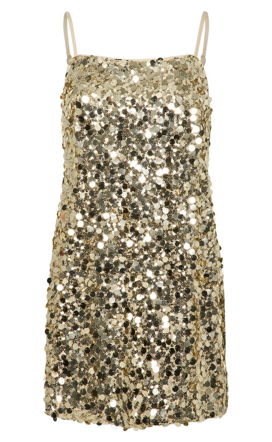 Kjole Disco Gold Colour Sequins fra Pieces