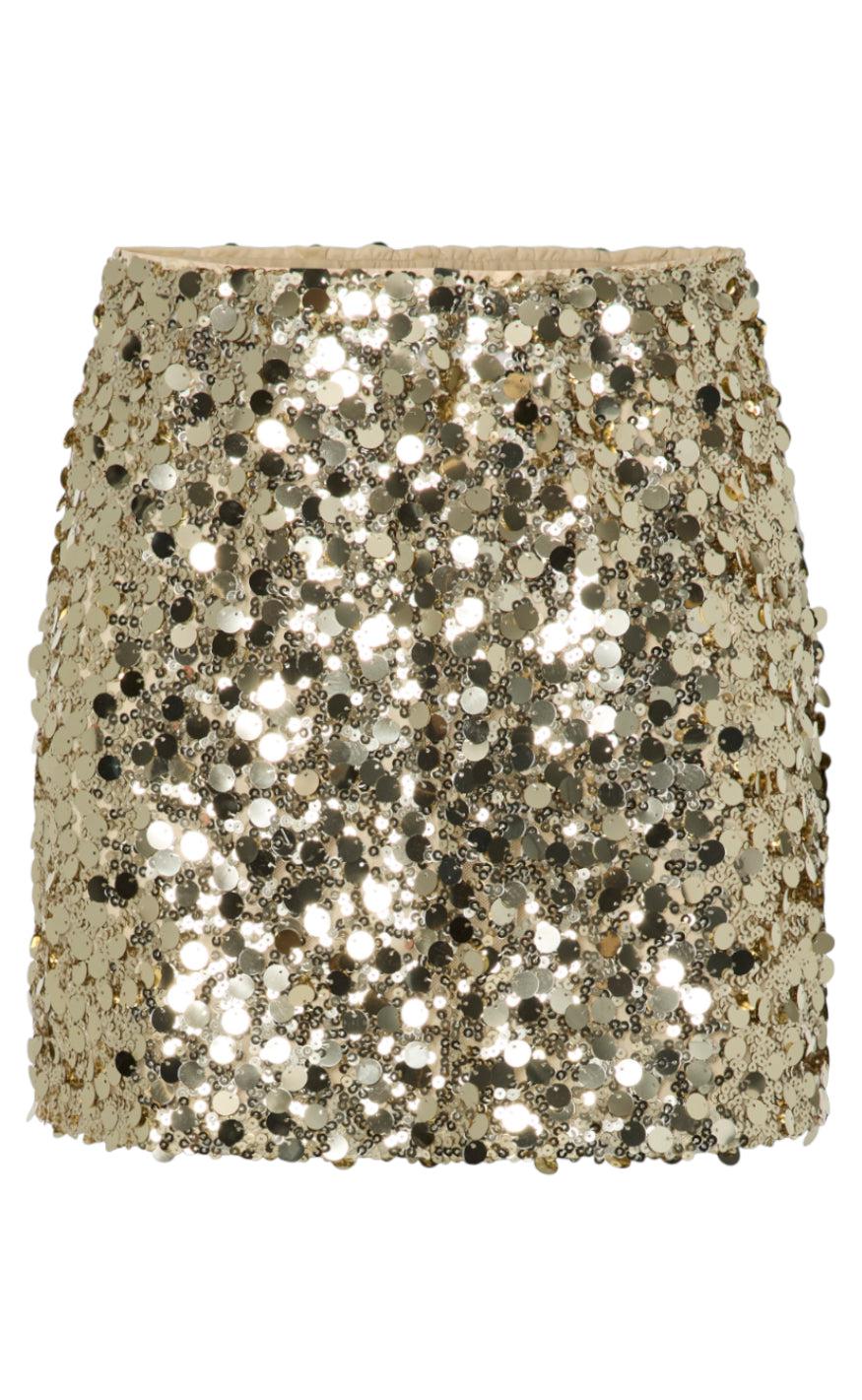 Nederdel   Disco   Gold Colour Sequins fra Pieces