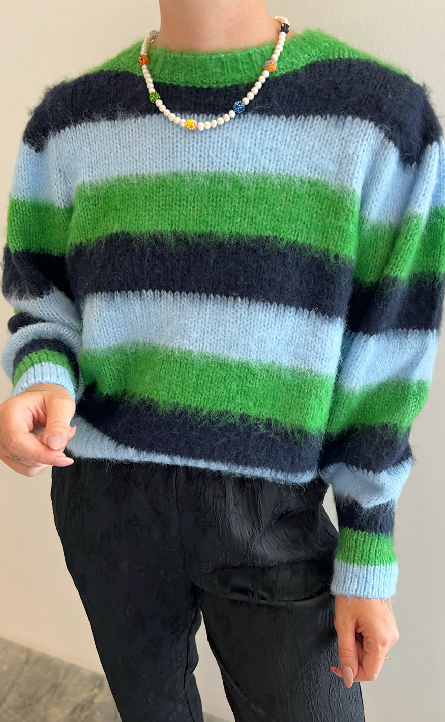 Striktrøje   Ficca   Green Navy Blazer fra Pieces