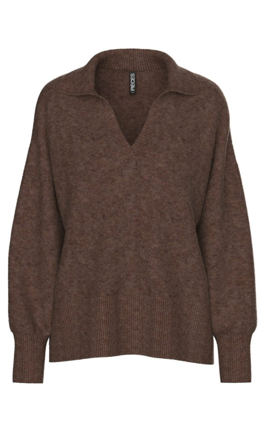 Striktrøje   Malou Polo   Chicory Coffee Melange fra Pieces