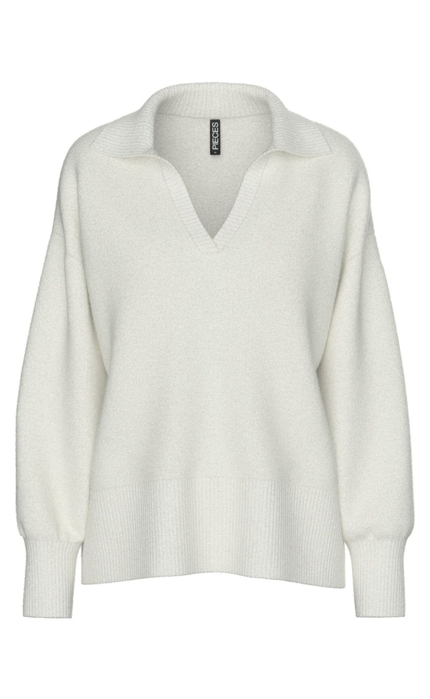 Striktrøje Malou Polo Cloud Dancer Melange fra Pieces
