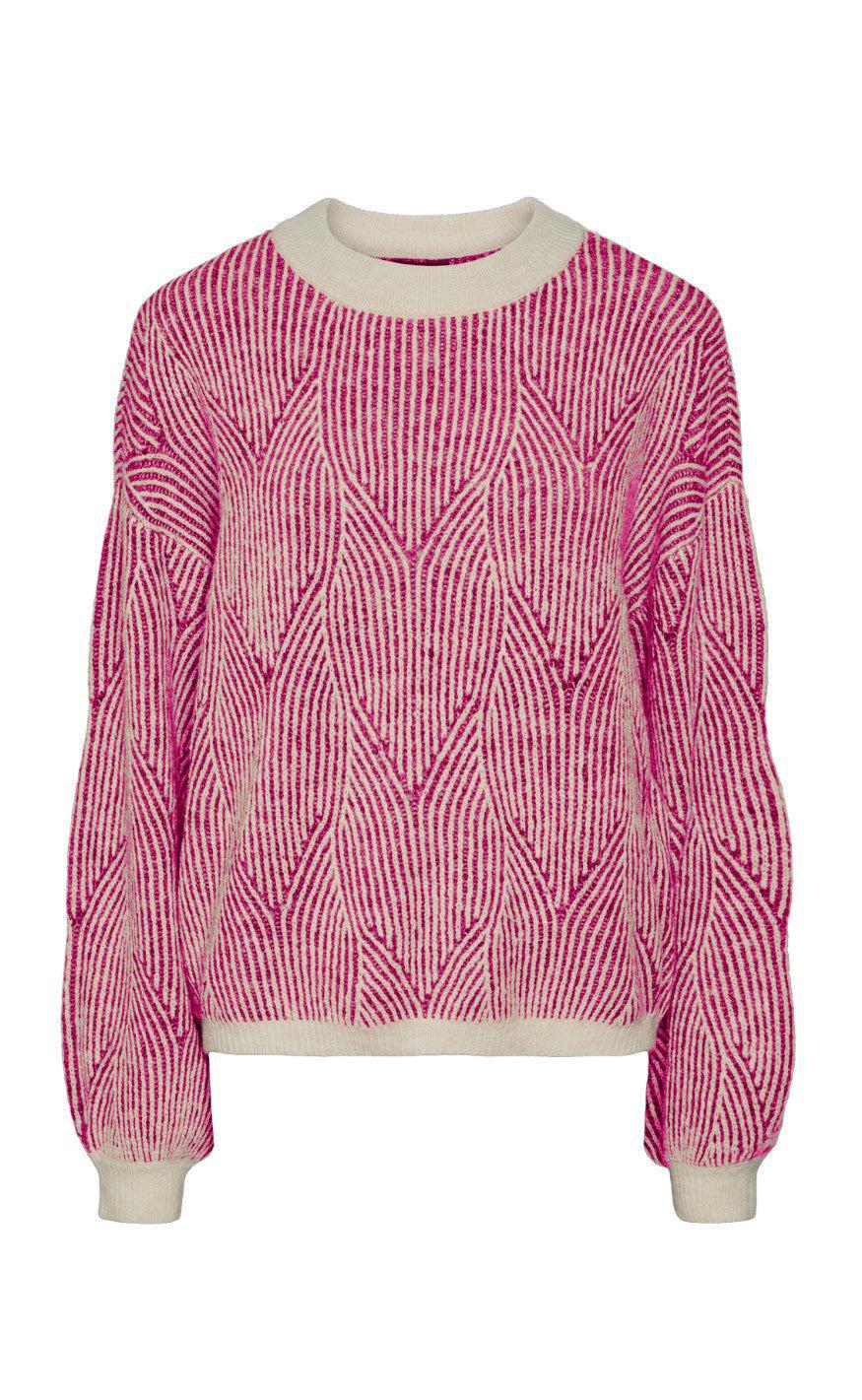 Sweater   Jenna   Whitecap Gray Festival Fuchsia fra Pieces