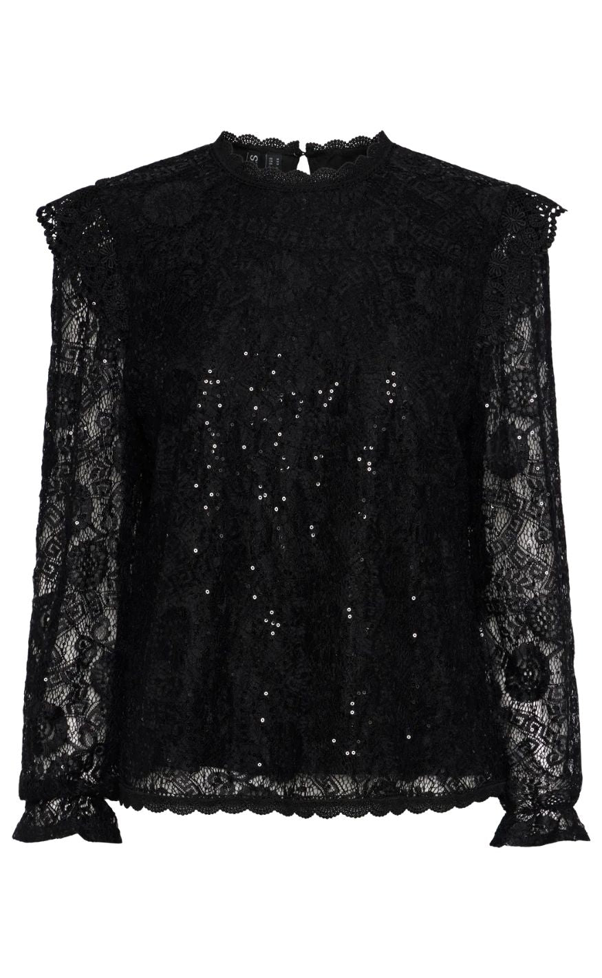 Top   Olline Ls Lace Sequins   Black fra Pieces