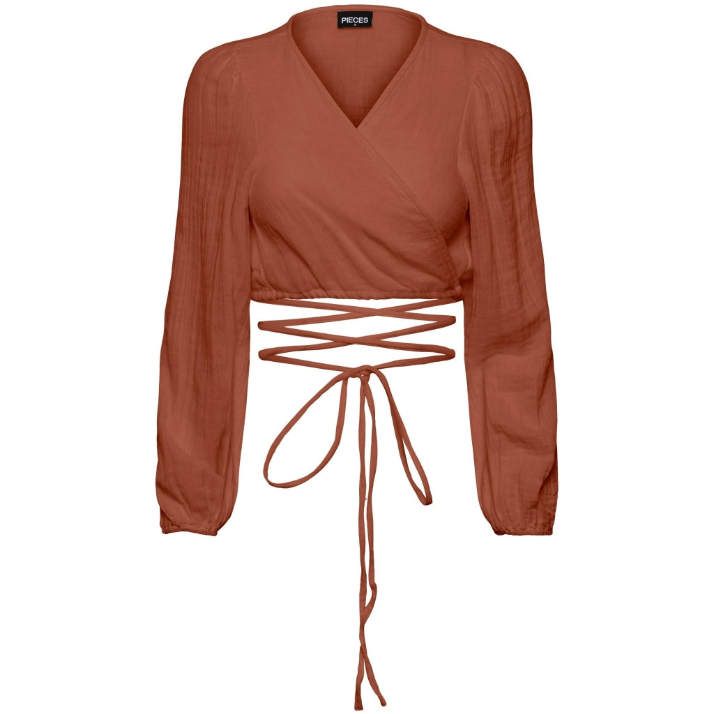 Dame Pcstina Ls Wrap Crop Top Bc Sww Coconut Shell fra Pieces