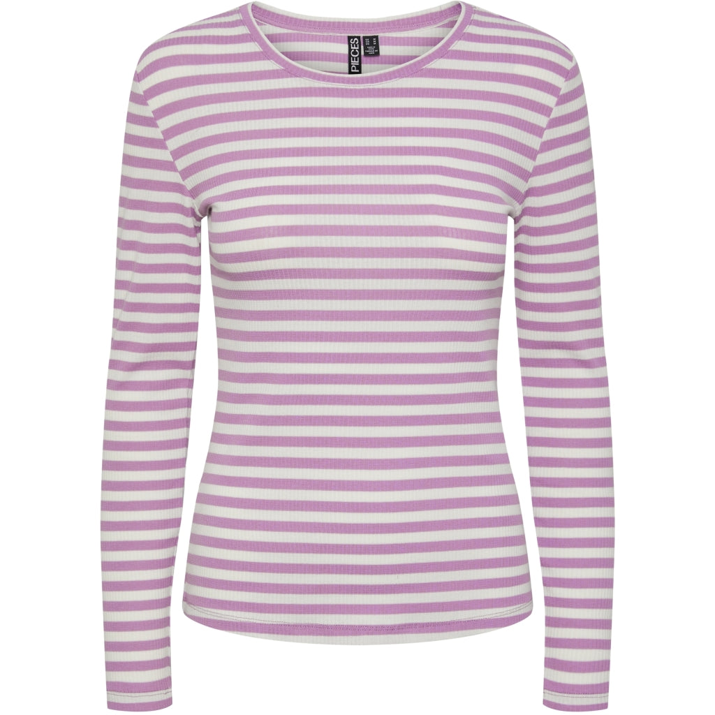 Dame Top Pcruka Pastel Lavender Stripes Cloud Dancer fra Pieces