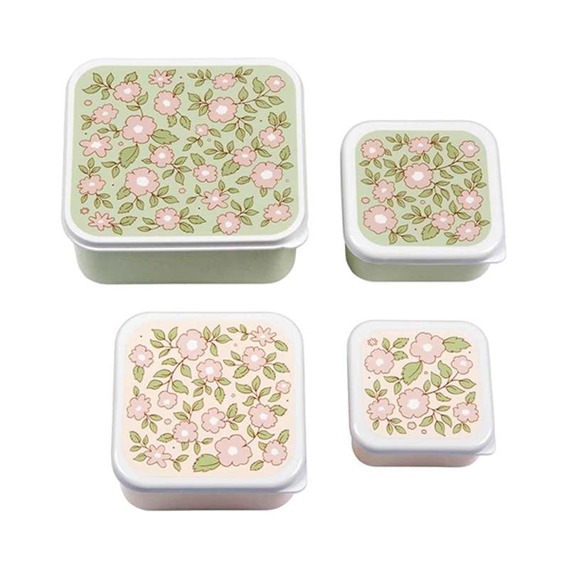 Madkasse Og Snackbokssæt 4 Stk. Blossoms Lys Rosa Og Sage fra A Little Lovely Company