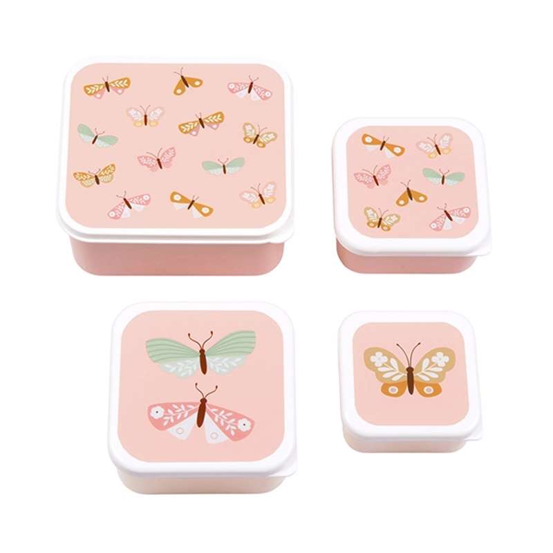 Madkasse   Og Snackbokssæt   4 Stk.   Butterflies   Rosa fra A Little Lovely Company
