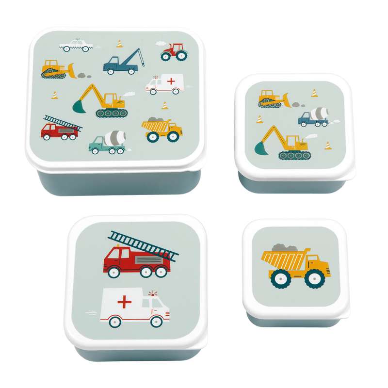 Madkasse Og Snackbokssæt 4 Stk. Vehicles Blå fra A Little Lovely Company