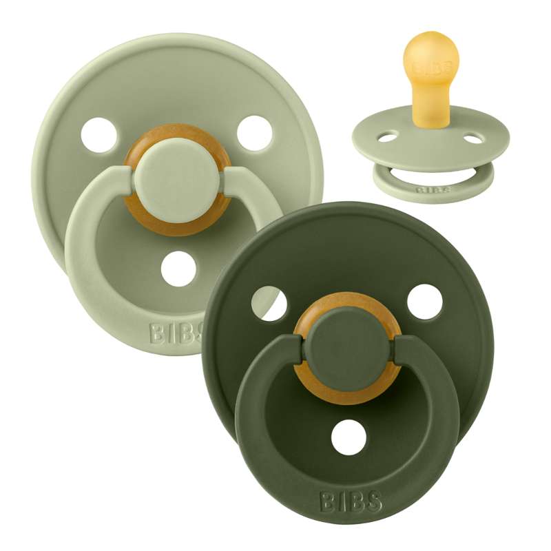 Rund Colour Sut   2 Pak   Str. 1   Naturgummi   Sage Hunter Green fra Bibs