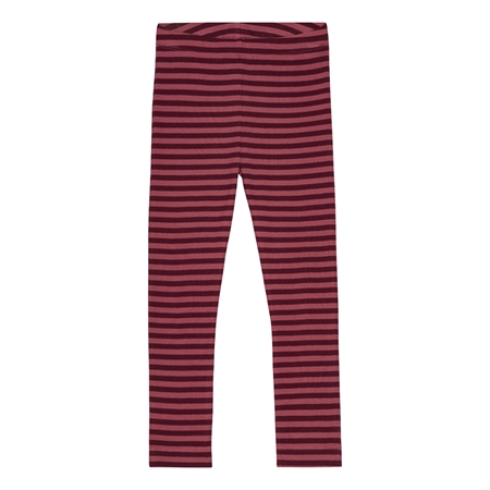 Stribede Rib Leggings Blomme Lilla & Rabarber Rosa fra Birkholm