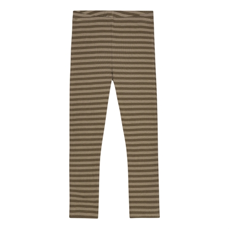 Stribede Rib Leggings Mose Brun & Valnød Brun fra Birkholm