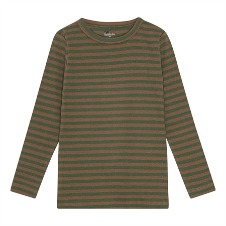 Stribet Rib Bluse Teak Brun & Army Grøn fra Birkholm