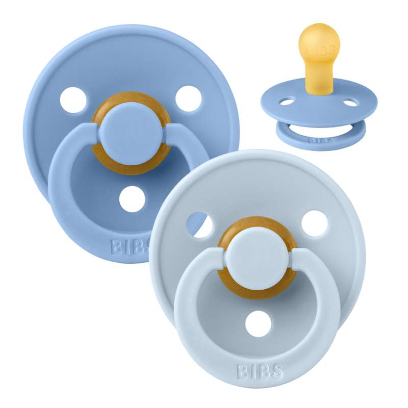 Rund Colour Sut 2 Pak Str. 2 Naturgummi Sky Blue Baby Blue fra Bibs