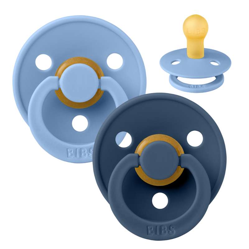 Rund Colour Sut   2 Pak   Str. 1   Naturgummi   Sky Blue Steel Blue fra Bibs