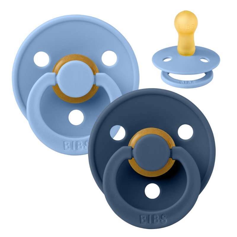 Rund Colour Sut   2 Pak   Str. 2   Naturgummi   Sky Blue Steel Blue fra Bibs