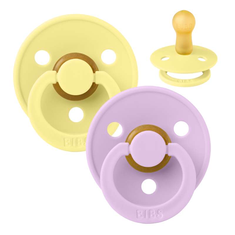 Rund Colour Sut   2 Pak   Str. 2   Naturgummi   Sunshine Violet Sky fra Bibs