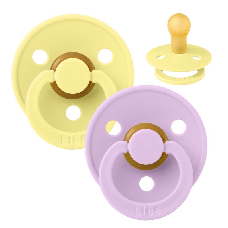 Rund Colour Sut   2 Pak   Str. 1   Naturgummi   Sunshine Violet Sky fra Bibs