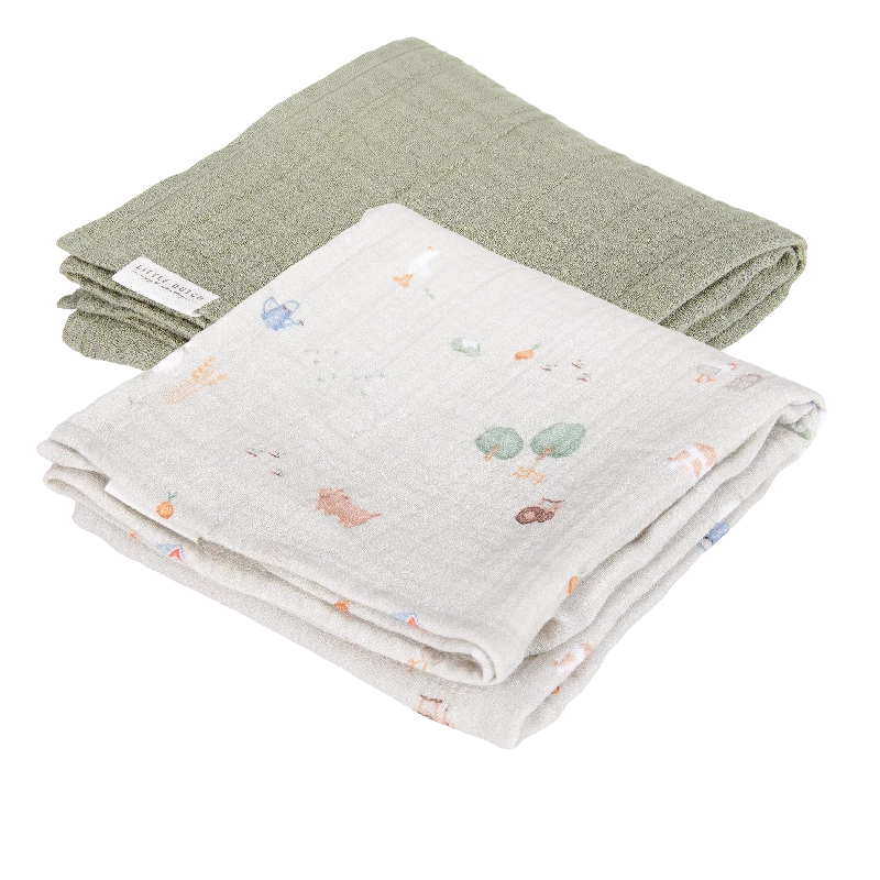 Stofbleer 70 X 70 Muslin   Little Farm   Olive fra Little Dutch