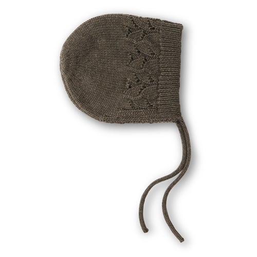 Bonnette Strikket Pointelle Hjelm Earth Brown Melange 12 18m fra That's Mine