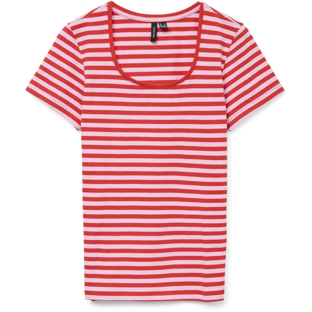 Dame T Shirt Vmlotte   Fiery Red Stripes Bonbon fra Vero Moda