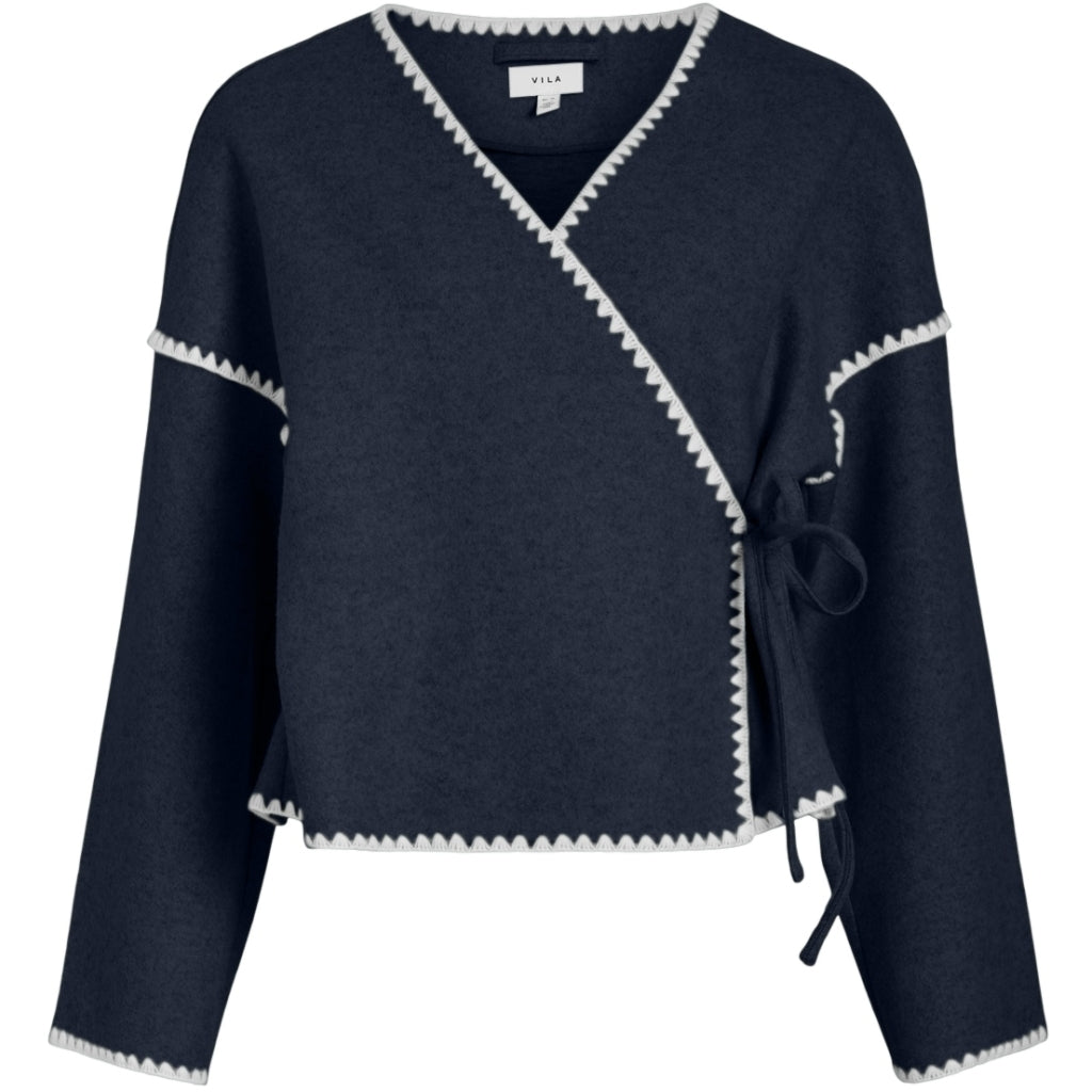 Dame Cardigan Virise   Navy Blazer White Chain Stitch fra Vila