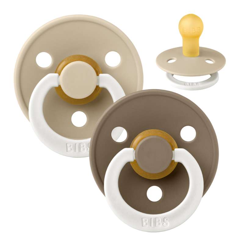 Rund Colour Sut 2 Pak Str. 1 Naturgummi Glow Vanilla Dark Oak fra Bibs