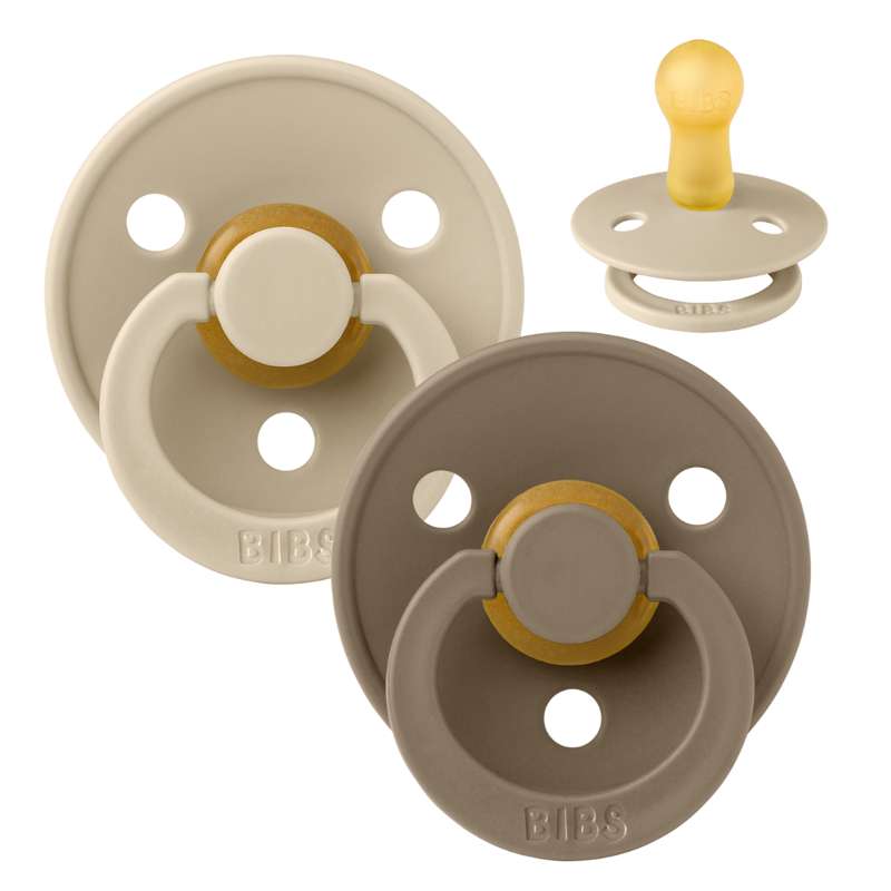 Rund Colour Sut 2 Pak Str. 2 Naturgummi Vanilla Dark Oak fra Bibs
