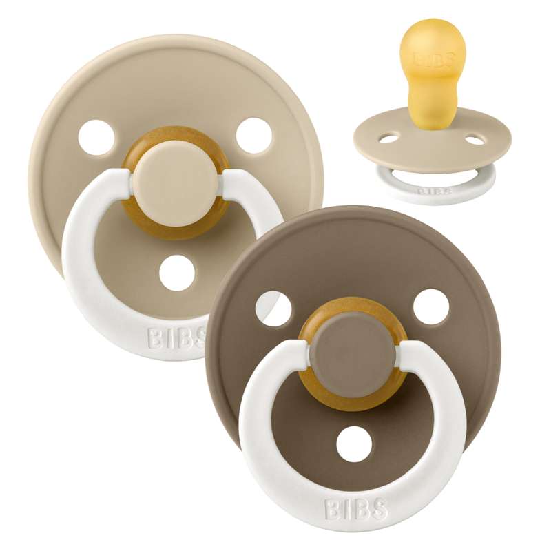 Rund Colour Sut 2 Pak Str. 3 Naturgummi Glow Vanilla Dark Oak fra Bibs