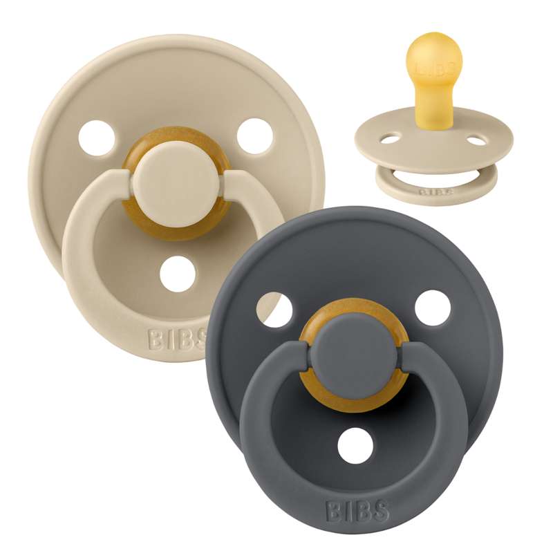 Rund Colour Sut 2 Pak Str. 1 Naturgummi Vanilla Iron fra Bibs