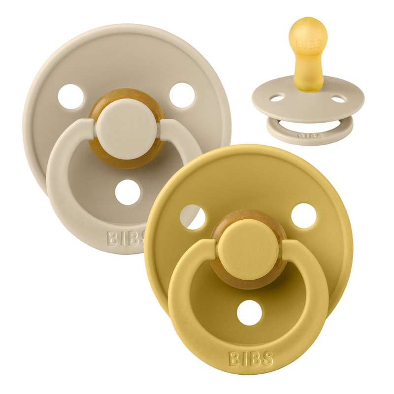 Rund Colour Sut 2 Pak Str. 2 Naturgummi Vanilla Mustard fra Bibs
