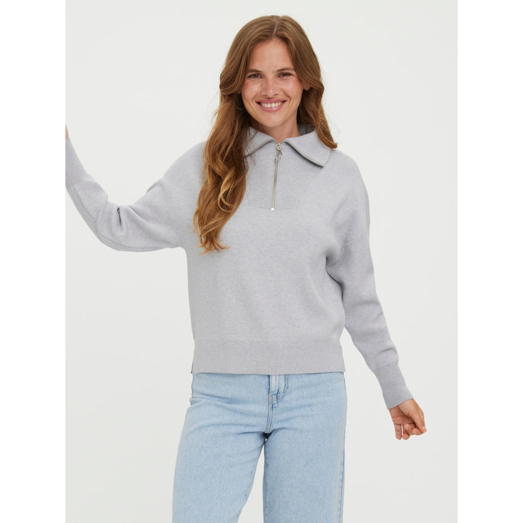 Highneck Vmsaba   Light Grey Melange fra Vero Moda