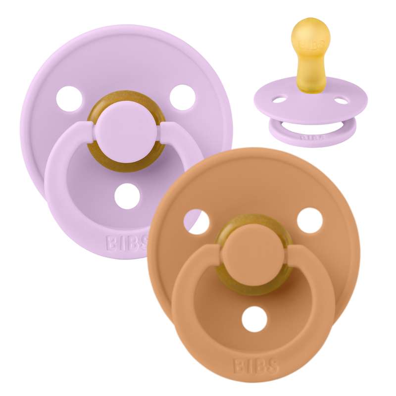 Rund Colour Sut   2 Pak   Str. 2   Naturgummi   Violet Sky Pumpkin fra Bibs