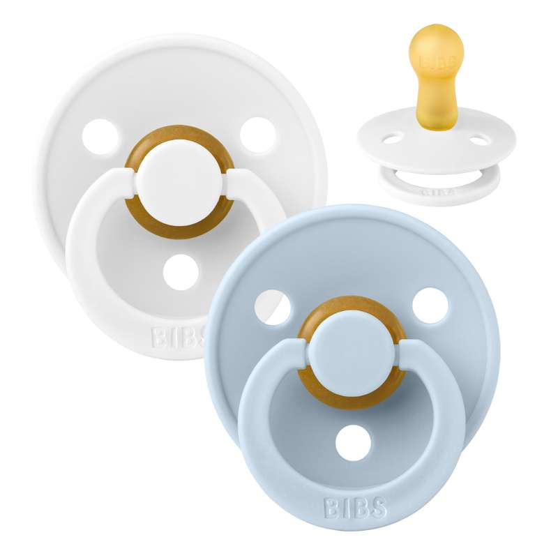 Rund Colour Sut 2 Pak Str. 2 Naturgummi White Baby Blue fra Bibs