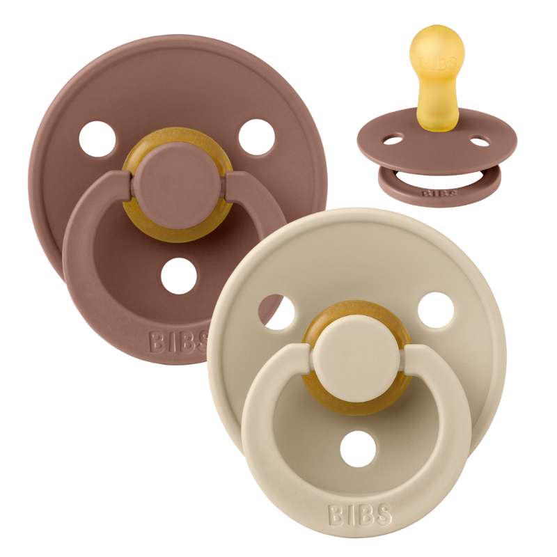 Rund Colour Sut 2 Pak Str. 2 Naturgummi Woodchuck Vanilla fra Bibs