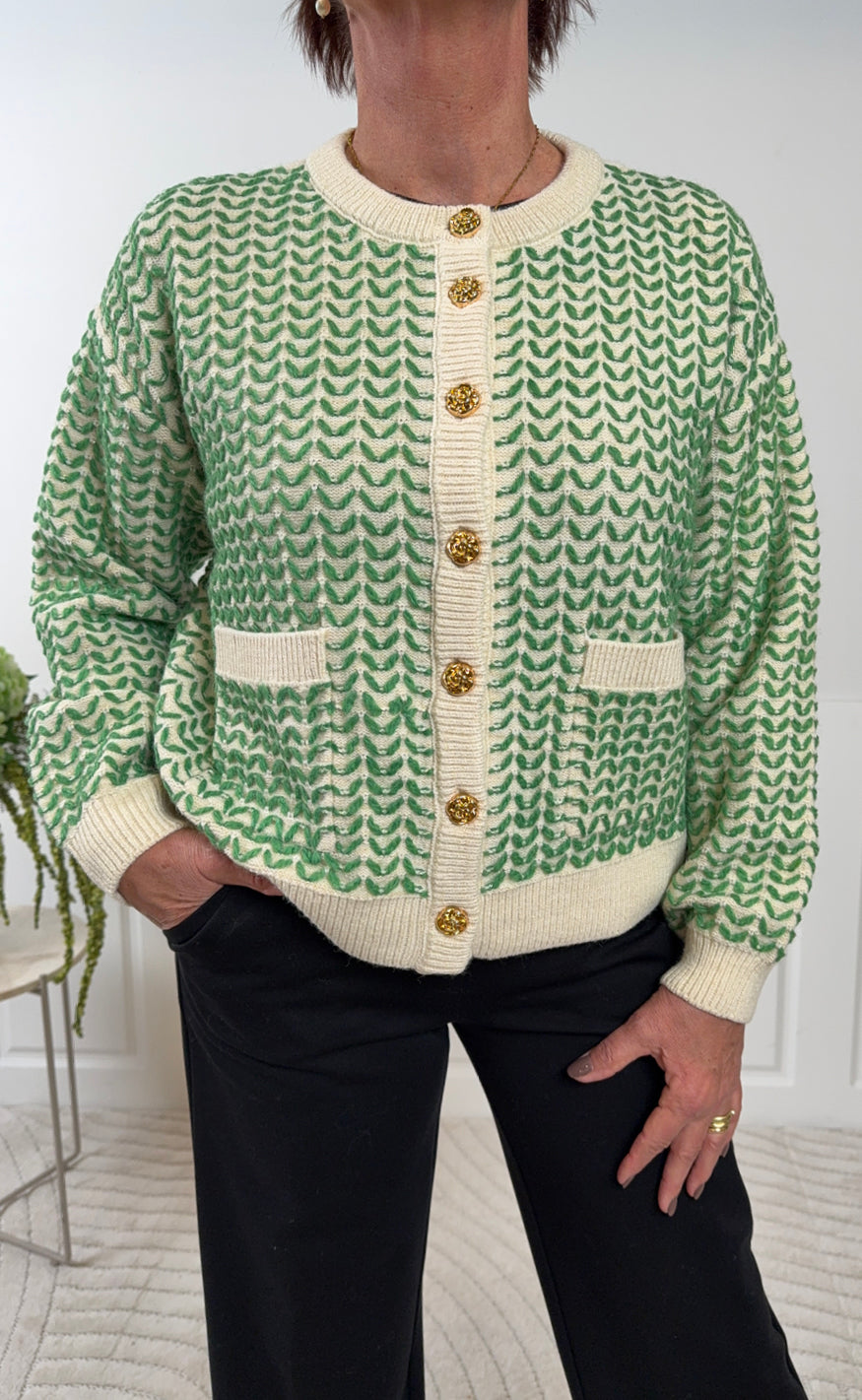 Cardigan   Gea   Birch Medium Green fra Yas