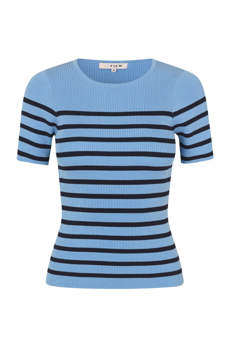 A View   T Shirt   Rib Stripe Short Sleeve Top   Blue Navy fra A-view