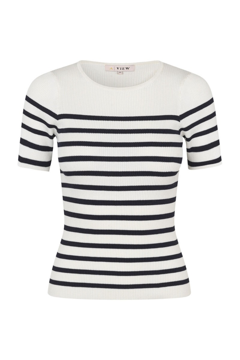 A View   T Shirt   Rib Stripe Short Sleeve Top   White Navy fra A-view