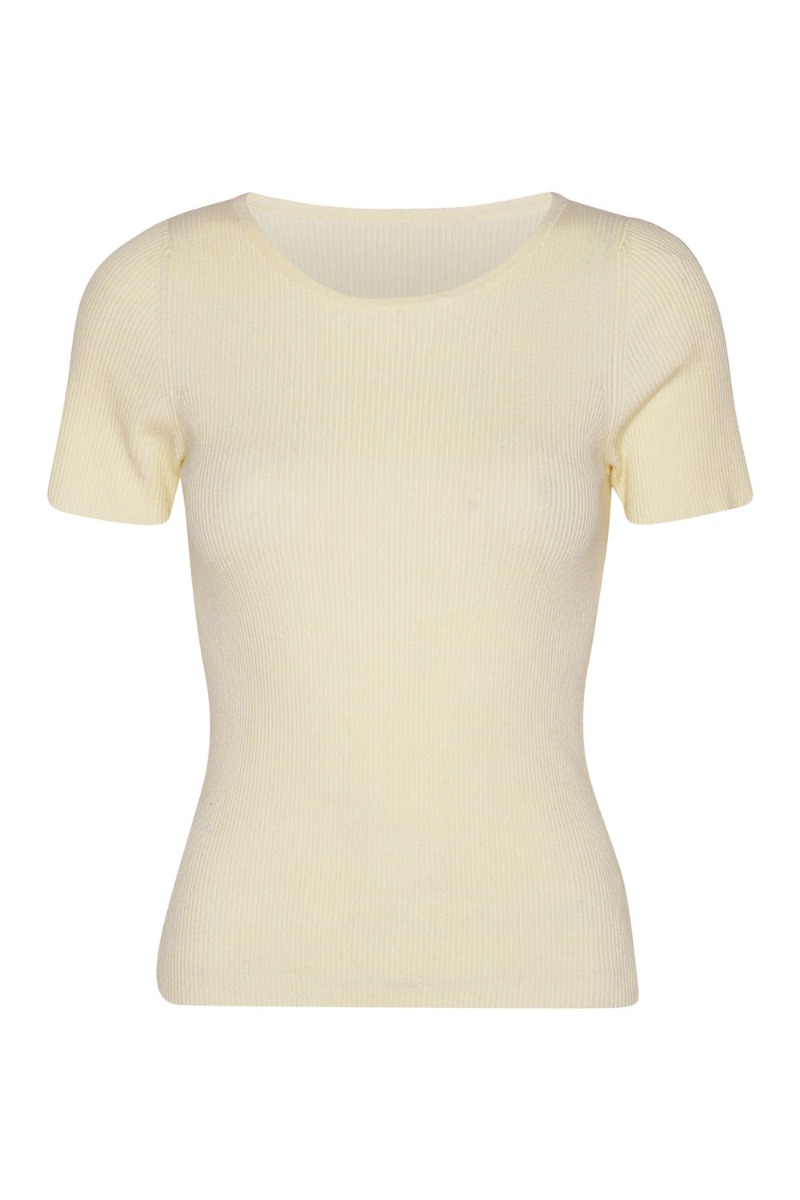A View T Shirt Rib Knit Short Sleeve Top Pale Yellow fra A-view
