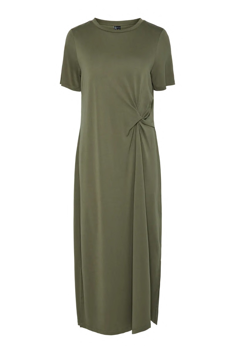 Kjole   Anora Ss O Neck Knot Dress   Deep Lichen Green fra Pieces