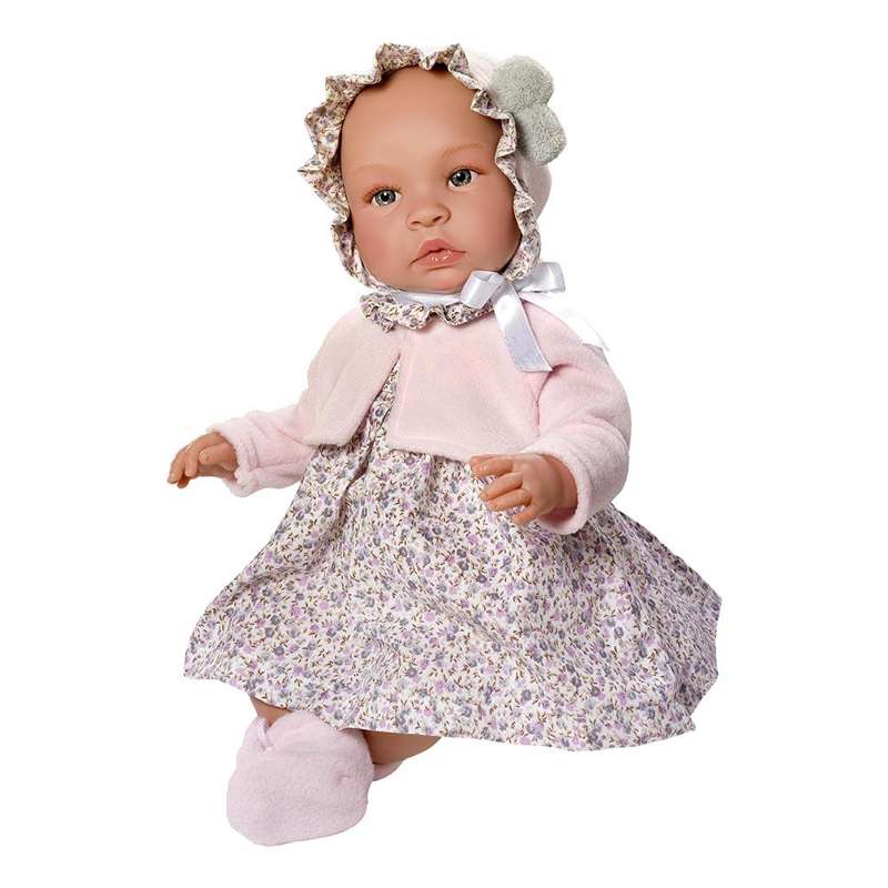 Leonora Dukke   46 Cm.   Blomstret Kjole Og Kyse fra Asi