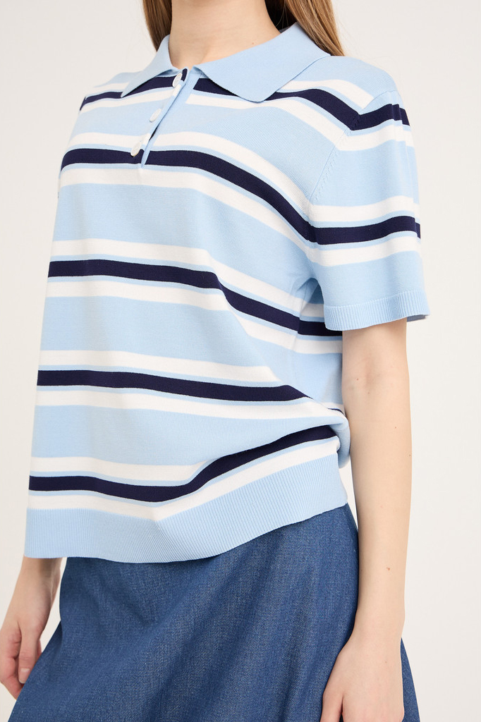 A View   T Shirt   Polo Stripe Knit Blouse   Light Blue White Stripe (levering Midt Maj) fra A-view