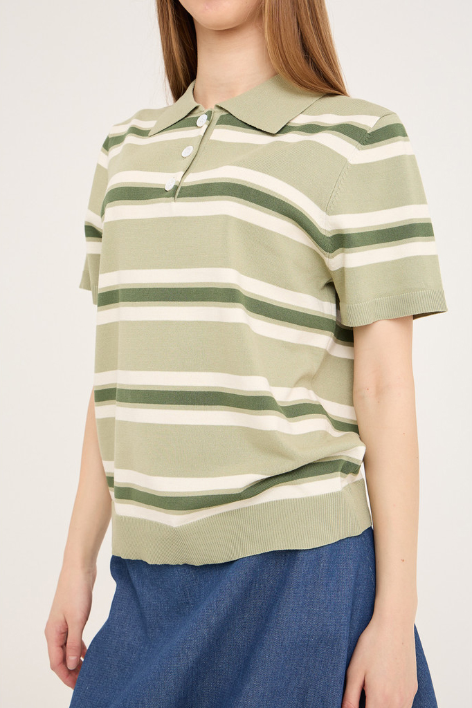 A View   T Shirt   Polo Stripe Knit Blouse   Dusty Green (levering Midt Maj) fra A-view