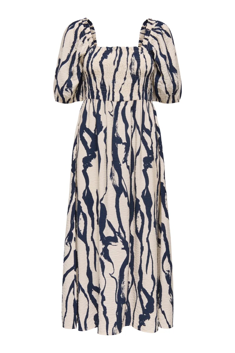 Kjole   Camille 2 4 Smock Midi Dress   Sandshell Navy Blazer Abstract fra Jdy