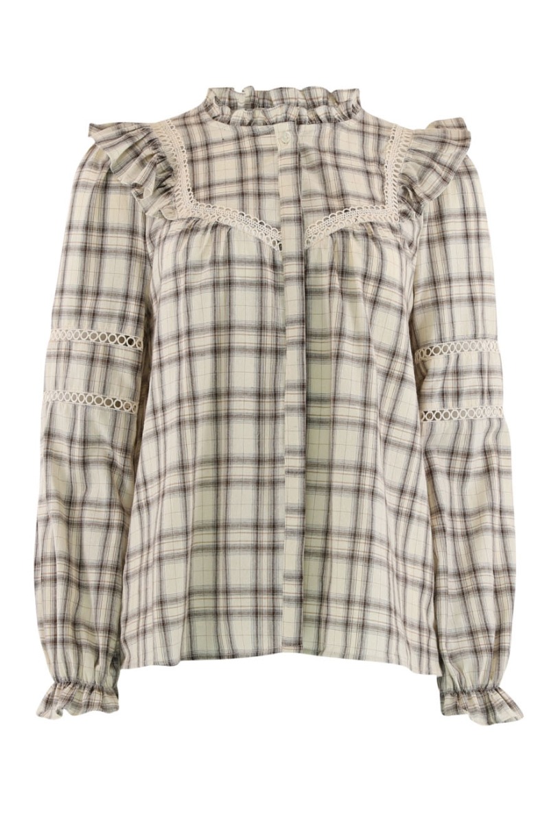 Bluse   Bodil   Sand Checkered fra Continue