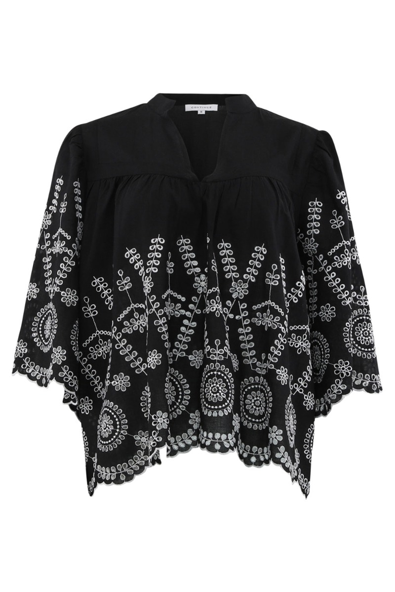 Bluse   Isa Embrodery   Black Ground W. White fra Continue