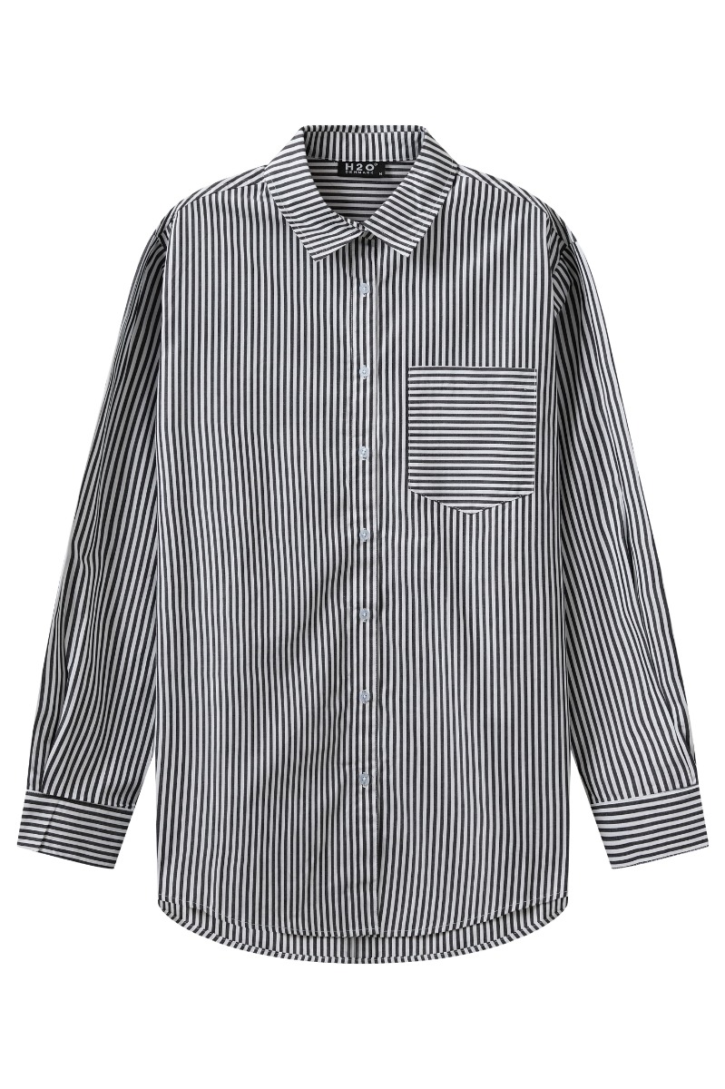 Skjorte Rønne Essential Pajamas L S Shirt   Black White Stripe fra H2o