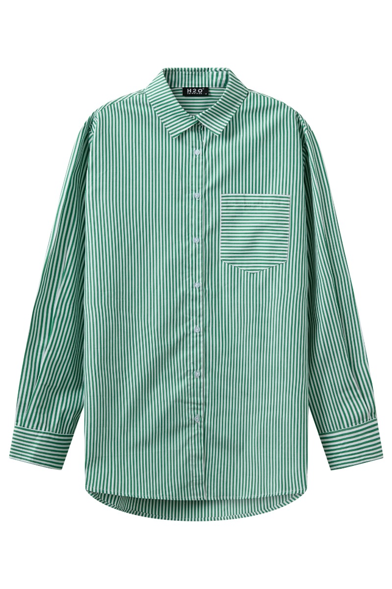 Skjorte   Rønne Essential Pajamas L S Shirt   Green White fra H2o