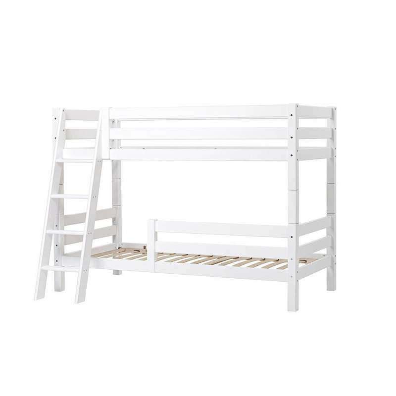 Eco Luxury   Køjeseng 150 Cm.   90x200 Cm.   To Sengeheste   Skrå Stige   Fleksibel Indlægsbund   Hvid fra Hoppekids