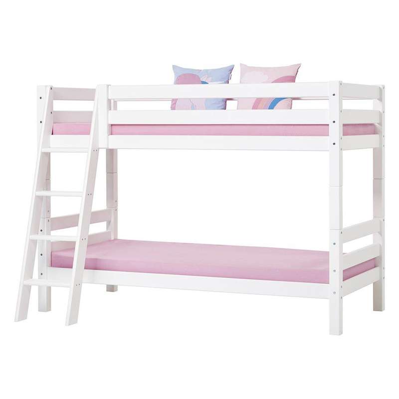 Eco Luxury   Køjeseng   150 Cm.   90x200 Cm.   Skrå Stige   Fleksibel Indlægsbund   Hvid fra Hoppekids