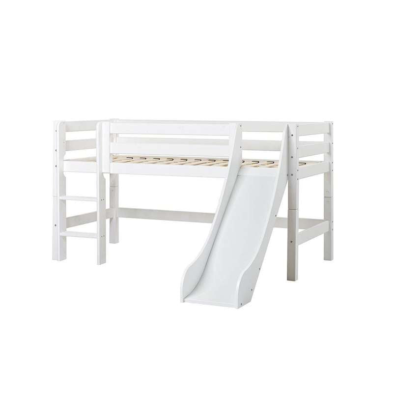 Eco Luxury   Halvhøj Seng M. Rutsjebane   90x200 Cm.   Fleksibel Indlægsbund   Hvid fra Hoppekids